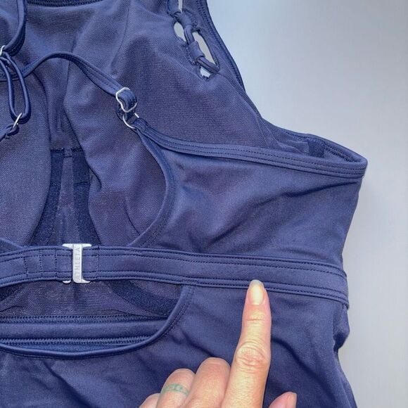 Athleta High Neck Bra Cup Loop Tankini Top blue 34D / DD - Picture 7 of 11